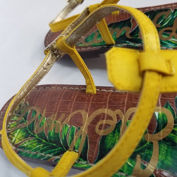 Sam Edelman Tropical Gigi T -Strap Yellow Thong Sandals Boho Resort Summer 7.5W - Picture 12 of 13